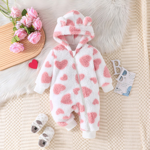 Ropa de Bebé Unisex, Mono de Felpa Cálido con Cierre y Lindo Estampado de Corazones, Ropa Casual para Bebés Gateando, Multicolor - Product Image 1
