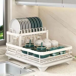 Adjustable Dish Drying <b>Rack</b> Drainboard Organizer for Kitchen <b>Plates</b> Over Sink Countertop Cutlery Storage with Drain <b>Rack</b> - Product Image 6