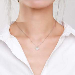 Collar con Colgante de Corazón de Plata de Ley S925 con Circonita Redonda, Versión de Cobre Personalizable, Amor Sincero, Regalo Romántico para Mujer - Product Image 6
