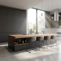 Îlot de cuisine modulaire moderne avec comptoir de bar et évier, armoire de cuisine de luxe sur mesure pour projet de villa ou d'appartement