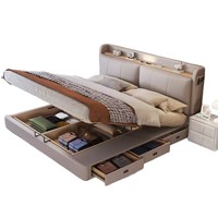 Lit en cuir, chambre principale moderne et simple, lit double de 2 mètres avec coffre-fort, boîte de rangement au chevet, lit de rangement multifonctionnel