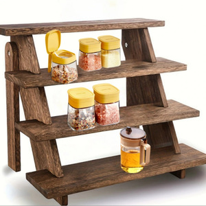 Multi Tiered Wooden Display Rack 4 Layers Brown Standing Type Multipurpose <b>Desktop</b> Storage <b>Shelf</b> for Plants and Decor - Product Image 4