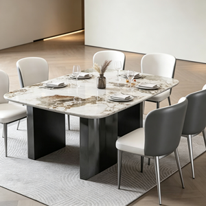 Ensemble de table à manger rectangulaire moderne en marbre avec 6 chaises en cuir PU, design minimaliste, meubles pour la maison - Product Image 5