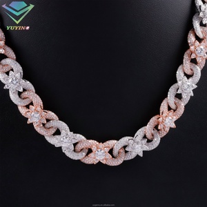 Chaîne cubaine de luxe à fleurs 15 mm S925 D VVS Moissanite Diamant Bijoux Hip Hop Deux tons de couleurs Chaîne cubaine infinie en moissanite - Product Image 6