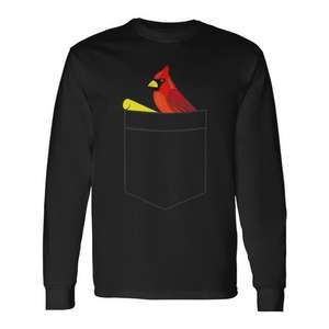 Camiseta de manga larga con diseño de pájaro cardenal en el bolsillo, diseño bonito para amantes de la naturaleza - Product Image 1