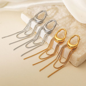 Fashion Wholesale <b>Fine</b> 14k 18k Gold Plated 316L Stainless Steel Tassel Drop Dangle Gold <b>Earrings</b> for Women - Product Image 1