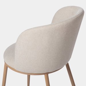 Fauteuil de salle à manger en <span class=keywords><strong>tissu</strong></span> <span class=keywords><strong>beige</strong></span> |   <span class=keywords><strong>Chaise</strong></span> de style <span class=keywords><strong>scandinave</strong></span> avec impression bois par transfert thermique et pieds en métal - Product Image 6