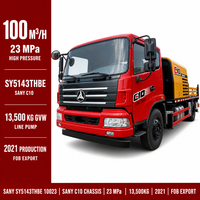 Pompe à béton montée sur camion Sany C10 10023 d'occasion 2021 13.5T 23MPa, Pompe à béton montée sur camion Sany SY5143THBE d'occasion Exportation Chine