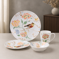GXKC Assiettes en céramique avec bols en porcelaine, tasse à thé et soucoupe New Bone China Service de vaisselle avec motifs orientaux sûrs