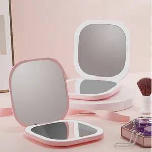 Specchio per il trucco di bellezza illuminato a Led con quadrato in alluminio ricaricabile