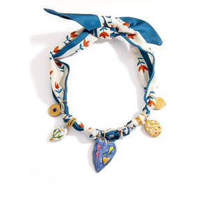 Collares de moda de verano al por mayor, de acero inoxidable 316L, chapados en oro PVD de 14k y 18k, con diseño de pañuelo hawaiano colorido para mujer - Product Image 5