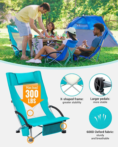 Silla de playa baja de acero, paquete doble, plegable, de respaldo alto, cómoda, extragrande, con asiento de malla transpirable, portátil, para camping, parque y hotel - Product Image 2