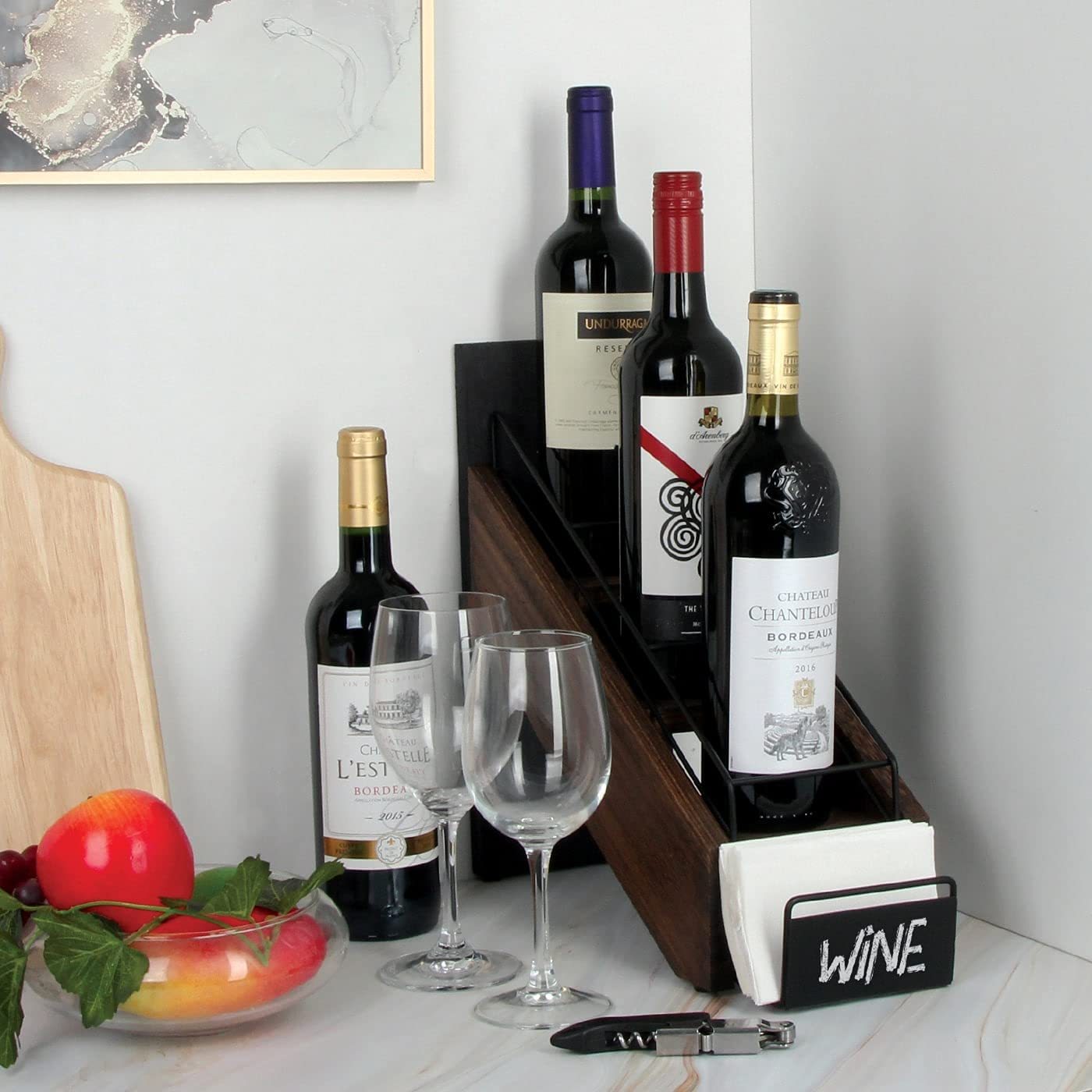 Hot Selling Kitchenware Wood Syrup Bottle Holder Shelf Organizer Rack for Wine Bottles, Dressings, Juice and Napkins — view 4