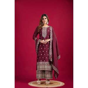 Salwar Kameez pour femmes en soie Chinnon de haute qualité, broderie lourde, manches longues, traditionnel, séchage rapide, séquence exclusive - Product Image 1
