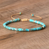 Pulsera de Cuentas de Turquesa de 2x4mm para Mujer, Tejida a Mano, Ajustable, Joyería de Piedra Natural y Cristal para Meditación y Sanación