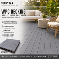 Planche de terrasse WPC carrée premium 06 à co-extrusion simple face, bord rainuré, installation par clipsage pour extérieur, jardin et complexe hôtelier
