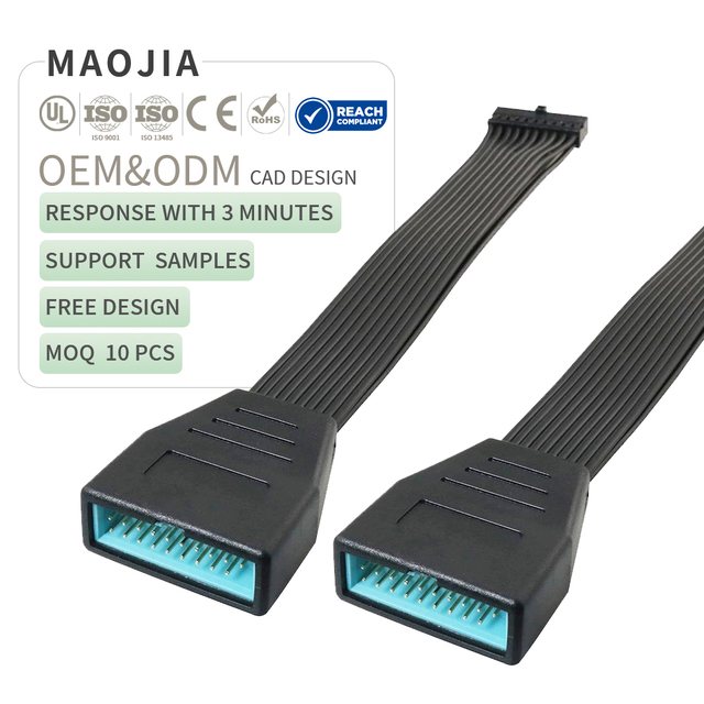 USB 3.0 Header Interna Extension 15cm Black Cable Flexible Flat Mini USB 3.0 19/20 Pin Male to Female Internal Extender Adapter