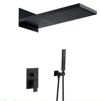 XZX Thermostatic Stainless Steel Wall Mounted Music Shower System Rain Mixer Shower Combo Set Rainfall Matte Black Shower