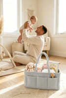 Panier de rangement pour chambre d'enfant en velours côtelé doux de qualité supérieure avec séparateurs amovibles et poignées, organisateur portable, cadeau pour la liste de naissance et la fête prénatale