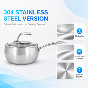 Vente en gros usine – <span class=keywords><strong>Casserole</strong></span> en acier inoxydable 304 entièrement plaqué avec couvercle en verre, sans revêtement, pot à lait 18cm 20cm, <span class=keywords><strong>compatible</strong></span> induction et gaz - Product Image 4