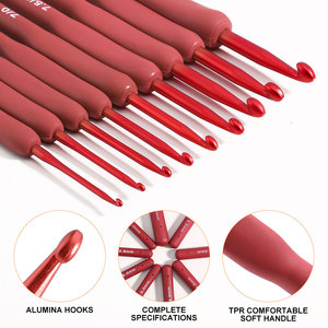 Nouveau ensemble d'outils à tricoter <span class=keywords><strong>Crochet</strong></span> TPR Gel de silice <span class=keywords><strong>Crochet</strong></span> en aluminium poignée rouge <span class=keywords><strong>colle</strong></span> <span class=keywords><strong>Crochet</strong></span> en aluminium ensemble complet de 9 - Product Image 3