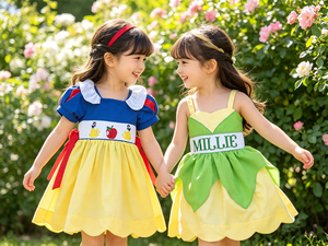 Girls Hand Smocked Princess Costume <b>Dress</b> <b>Fairytale</b> Character Embroidery Ruffle Collar Toddler Party Outfit - Product Image 4