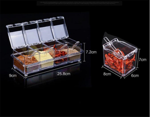 Vente en gros de boîtes à assaisonnements de cuisine avec cuillère poivrière en plastique transparent à quatre grilles pot de stockage d'épices - Product Image 5
