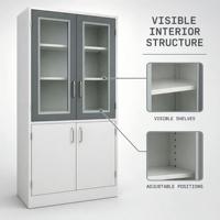 Armoire de rangement de laboratoire moderne entièrement en acier, finition thermolaquée, résistante aux produits chimiques, pour projets hospitaliers et scolaires