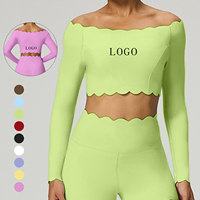 Camiseta de manga larga con encaje y ombligo expuesto, ropa sexy para fitness y yoga, top deportivo para mujer.