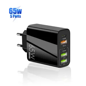 Universele 65W 5 Usb-Poort 2 Usb C Snel Stopcontact Met Uk Eu Us Plug Qc3.0 Pd 20W Type C Wandlader