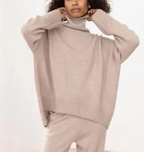 Maglione maglione oversize allentato di alta qualità in lana con scollo a V invernale lavorato a maglia personalizzato all'ingrosso 100% Cashmere
