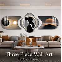 Ensemble de trois tableaux géométriques abstraits sur toile, panneaux incurvés avec silhouettes tendance pour la décoration de salon, salle à manger, hôtel