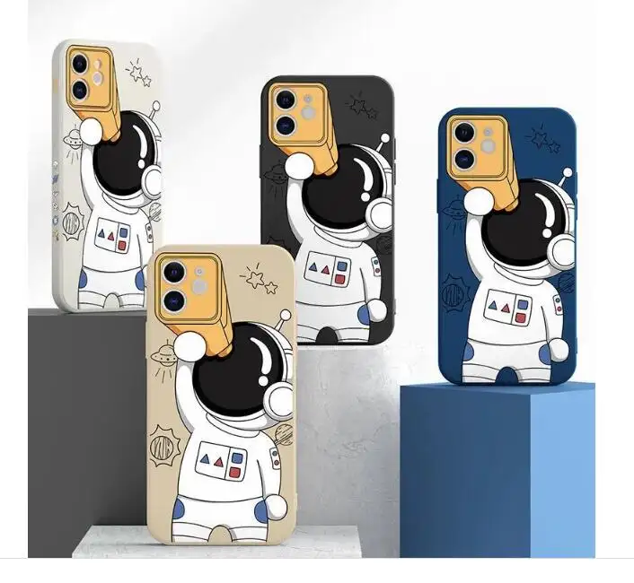 Astronauta capa espaçosa telescópica, telescópio de silicone líquido para iphone 13 12 mini 11 pro x 7 8 plus xr xs max se 2020, designer de celular