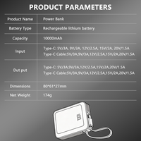 Batterie externe portable ultra-mince haute capacité 10000 mAh 30W à charge rapide bidirectionnelle avec écran LED et cordon, vente directe usine