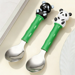 Juego de tenedor y cuchara para niños con diseño de Panda de dibujos animados, acero inoxidable 304, diseño de animales bonitos para niños, utensilios portátiles para comer - Product Image 3