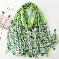 Nouvelles Écharpes Douces de Haute Qualité en Coton, Grand Format, Motif Géométrique Tendance, Foulard de Plage avec Pompons
