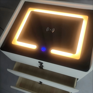 Mesita de Noche Inteligente Moderna de Madera Negra, con Carga Inalámbrica y Desbloqueo por Huella Dactilar, Luz LED, Gran Espacio de Almacenamiento, para Dormitorio u Hotel - Product Image 3