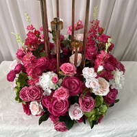 Porte-bougie moderne en soie rose bonbon IFG pour mariage et fête, 60 cm de largeur x 30 cm de hauteur