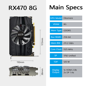 Không Rpm Chế Độ Fan Cooler <span class=keywords><strong>Rx</strong></span> <span class=keywords><strong>470</strong></span> 8G Gddr5 GPU Grafica PCI Express Máy Tính Để Bàn Card Đồ Họa Với 1792sp 256bit Rx470 - Product Image 2