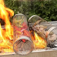 2PCS Rolling Grilling Baskets for Outdoor Grilling - Round Stainless Steel  Grill Basket Set for Outdoor Grill,Grill Accessories for Camping