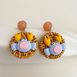 Hand-woven Geometric <b>Beach</b> Crab Starfish Turtle Alloy Silver Plated Hypoallergenic Trendy Stud Earrings for Women UIONEN 227 - Product Image 2