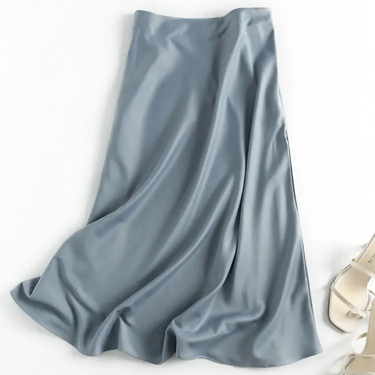 2024 Новая высококачественная модная и элегантная повседневная юбка из чистого шелка для женщин с рыбьим хвостом однотонная атласная юбка