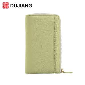Portefeuille long zippé en cuir véritable pour femme DUJIANG, style tendance, porte-cartes multiples, organiseur de documents - Product Image 1