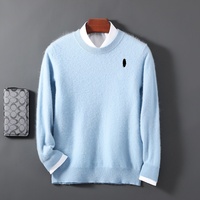 Vente en gros 100% laine pull pour hommes classique logo brodé respirant 12G plat Style simple polyvalent col rond Position avant