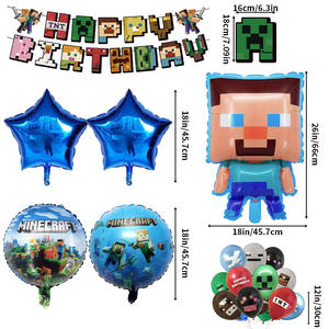 Nuevas Decoraciones para Fiesta de Cumpleaños Infantil con Temática de Píxel Wars de <span class=keywords><strong>Minecraft</strong></span>, Set con Banner, Adorno para Tarta y Globos - Product Image 2