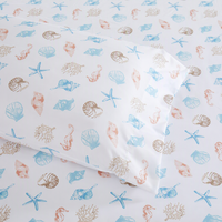 Parure de draps en microfibre 4 pièces à imprimé coquillages marins, drap-housse, drap plat, taie d'oreiller, literie côtière - Points de vente du produit