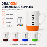 Tasses en céramique personnalisées avec logo, 18 oz et 16 oz, grande poignée, bande en silicone colorée antidérapante, base en silicone, OEM ODM, vente en gros