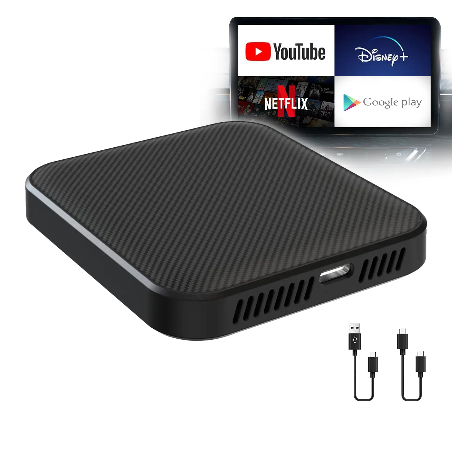 Drahtloser CarPlay Android Auto Adapter mit Netflix/YouTube/TikTok/Disney/Google Play, Android AI Box Apple CarPlay USB Dongle