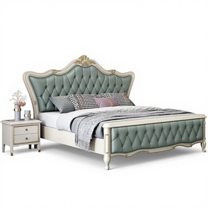 Lit plateforme élégant de style français capitonné avec tête de lit à volants, disponible en tailles King et <span class=keywords><strong>Queen</strong></span>, mobilier de chambre principale, décoration intérieure, montage facile - Product Image 1