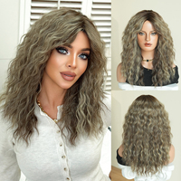 Pelucas de Cabello Sintético Rizado Medio Marrón Ceniza de 20 Pulgadas con Reflejos, Fibra Resistente al Calor, Aspecto Natural Mate